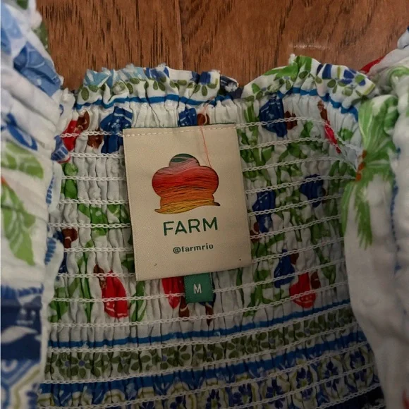 FARM Rio Tropical Tiles Smocked Maxi Dress Boho Floral Size M - Picture 6 of 12